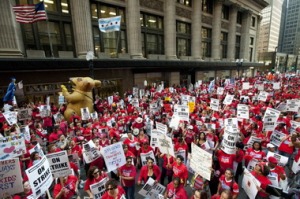 Photo from the 2012 teachers strike. Photo courtesy of Progress Illinois www.progressillinois.com