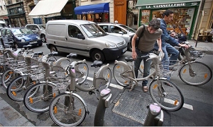 Velib bike share program in Paris. Photo courtesy of The Guardian newspaper